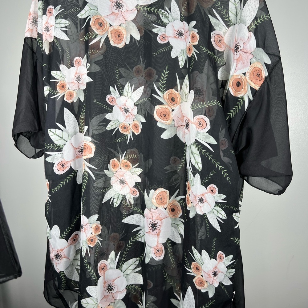 Floral‎ Sheer Black Swim Coverup